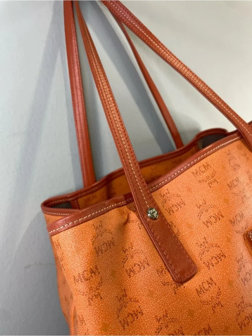 MCM Orange Monogram Tote Bag